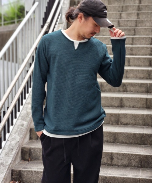NO NEED（ノーニード） tシャツ ワッフルキーネックレイヤード メンズ