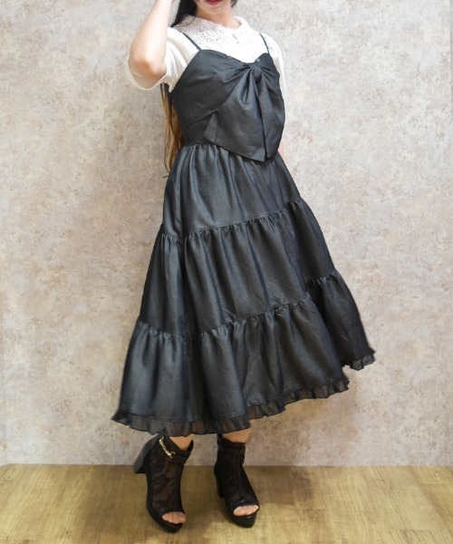 希少 axes femme ビッグリボンキャミソール 黒×グレー axes femme