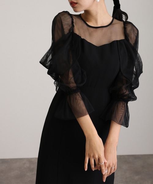 atlo オケージョン ワンピース M atlo（アトロ） 7分袖ワンピース M ブラック レディース : ZOZOTOWN