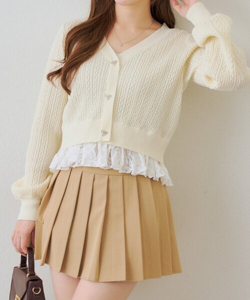 continuer de NICE CLAUP カーディガン 「2026SS」裾レースリボン釦
