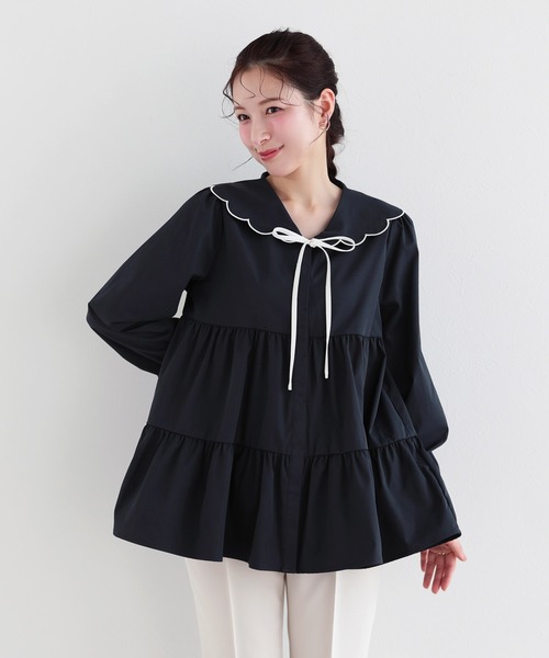 Fit more（フィットモア） ブラウス シャツ スカラップセーラーカラー