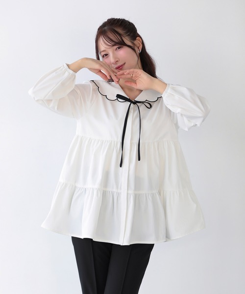 Fit more（フィットモア） ブラウス シャツ スカラップセーラーカラー