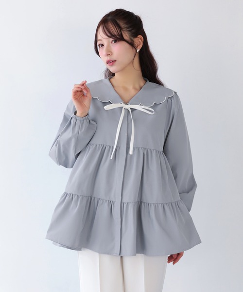Fit more（フィットモア） ブラウス シャツ スカラップセーラーカラー
