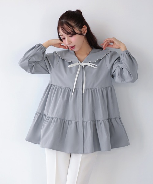 Fit more(フィットモア) ブラウス シャツ スカラップセーラーカラー Fit more(フィットモア) ブラウス シャツ スカラップセーラーカラー