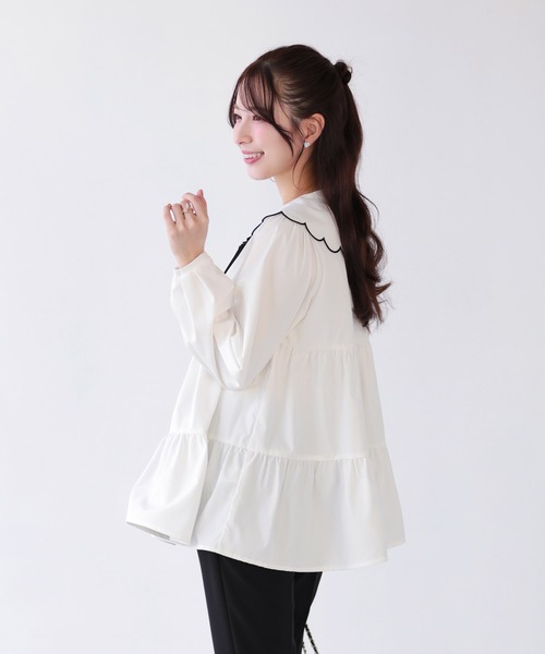 Fit more（フィットモア） ブラウス シャツ スカラップセーラーカラー