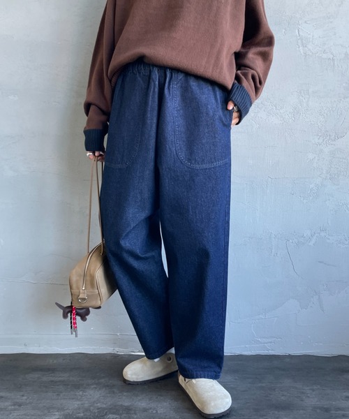 DANTON」 イージーパンツ 36 インディゴブルー レディース DANTONの