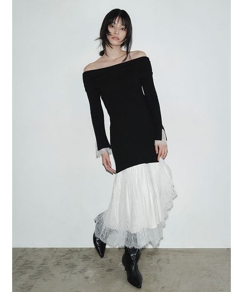 FRAY I.D 限定値下げ人気新品タグ付きフリル袖 ロングワンピース FRAY I.D（フレイ・アイディー） 長袖ワンピース 0 ブラック