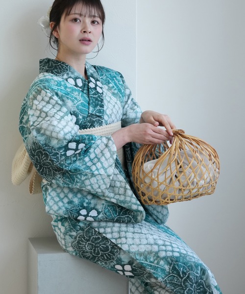 □夏涼浴衣　有松総絞り　可愛い花柄　身丈約159cm utatane 浴衣 有松絞り浴衣3点セット 水花あそび レディース