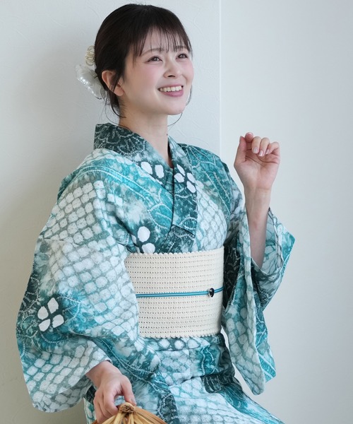有松絞り青緑系花柄浴衣(美品) utatane 浴衣 有松絞り浴衣3点セット 水花あそび レディース
