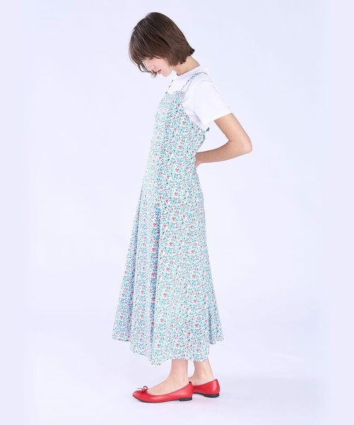 PLEATSPLEASE ウエストコード付 ボタニカル柄 ノースリーブワンピース To b. by agnes ワンピース ボタニカル プリント コットン