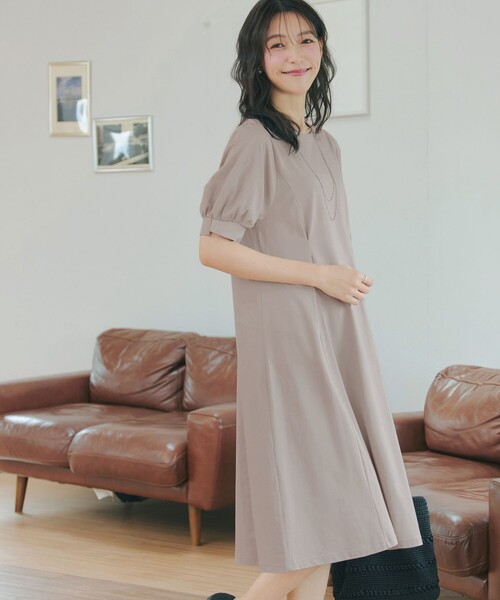 ワンピース 「おのののかさん着用」「サマケア」パフスリーブAラインワンピースの画像