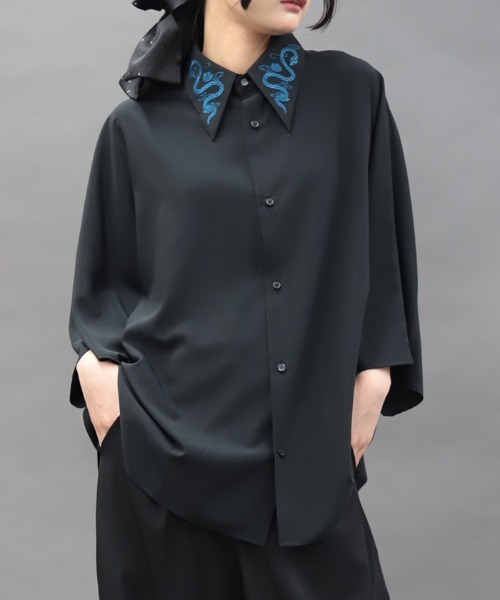 REZEN（リゼン） シャツ 半袖 蛇×蓮刺繍半袖シャツ メンズ : ZOZOTOWN