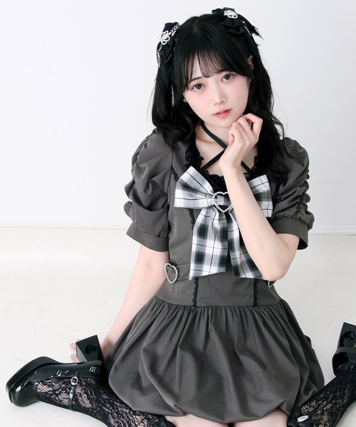 DearMyLove ワンピース 姫系キラキラビジューハートリボンレースアップ