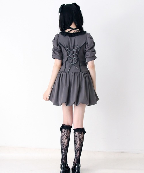 DearMyLove ワンピース 姫系キラキラビジューハートリボンレースアップ
