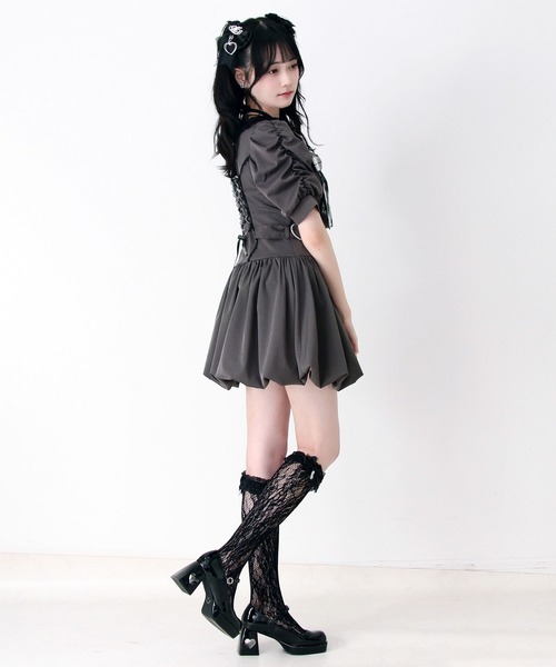 DearMyLove ワンピース 姫系キラキラビジューハートリボンレースアップ