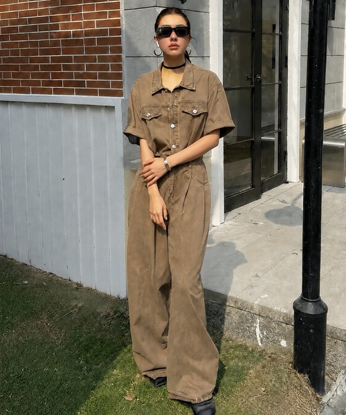 【24SS】オネット★リネン100 ジャンプスーツ オールインワン ワイドパンツ WESTSEA（ウエストシー） オールインワン 半袖デニム ジャンプスーツ