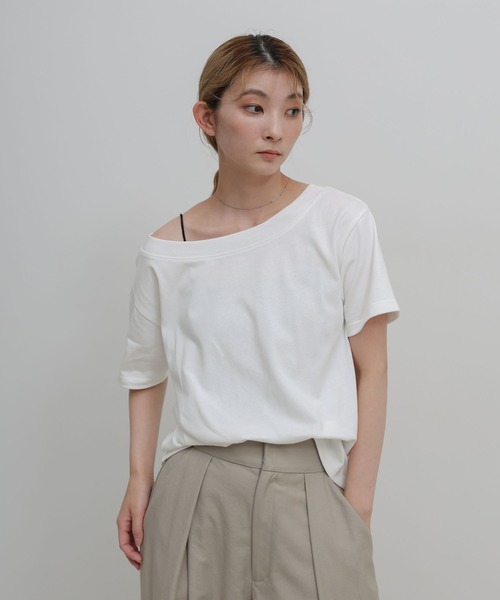 SENEE オフショルダー 半袖カットソー ホワイト select MOCA（セレクトモカ） tシャツ 半袖 ワンショルダーシンプル