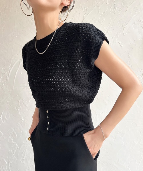 「junoah」 半袖ニット MEDIUM ブラック レディース_画像6