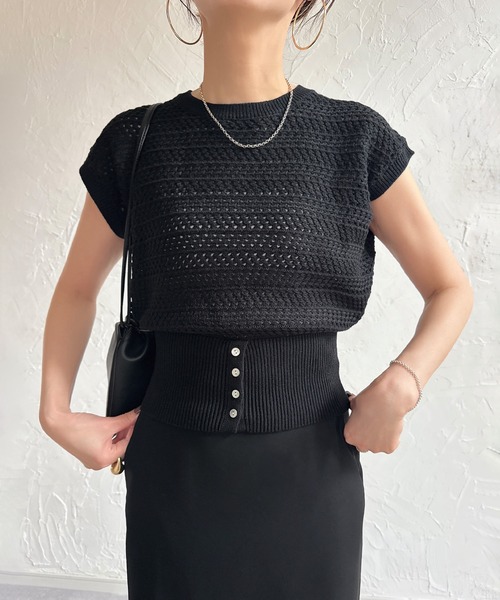 「junoah」 半袖ニット MEDIUM ブラック レディース_画像7
