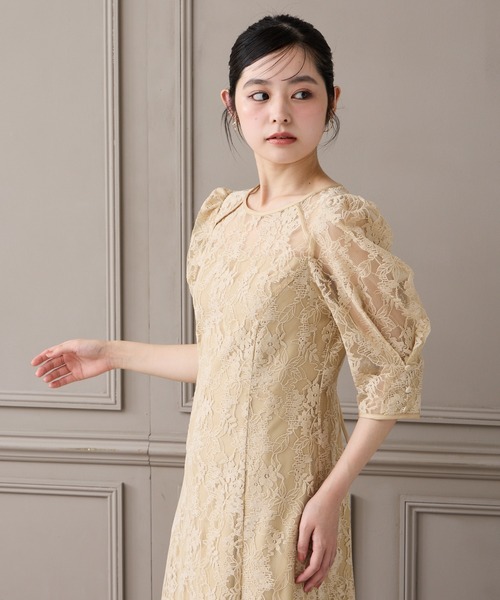 AIMER（エメ） ドレス ラメモールレース七分袖パネルラインフレア