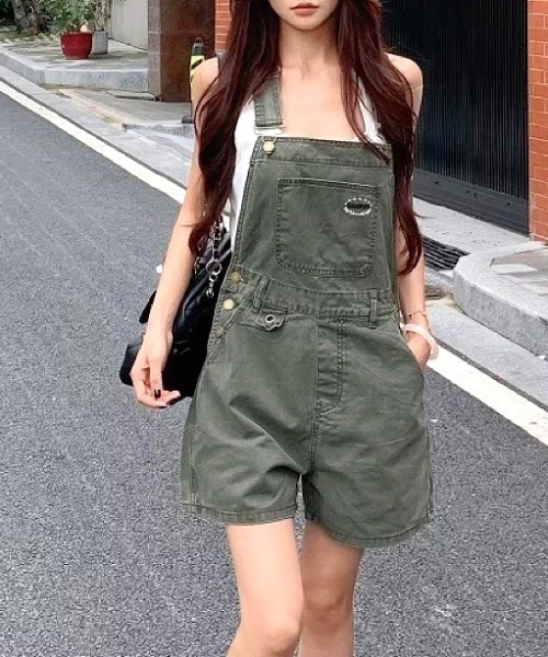 SHEENA（シーナ） サロペット オーバーオール ワンポイント刺繍ロゴ