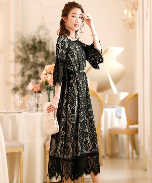 PourVous ドレス 七分袖＆ロングワンピースドレススカラップ