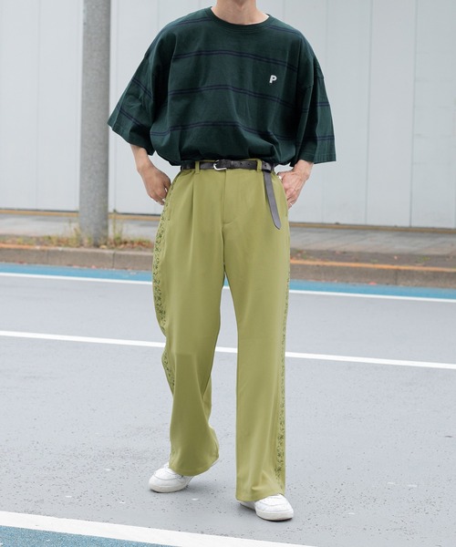薔薇 刺繍 ベージュ フレアパンツ メンズ レディース セール】Wrangler（ラングラー）花刺繍 コーデュロイフレア