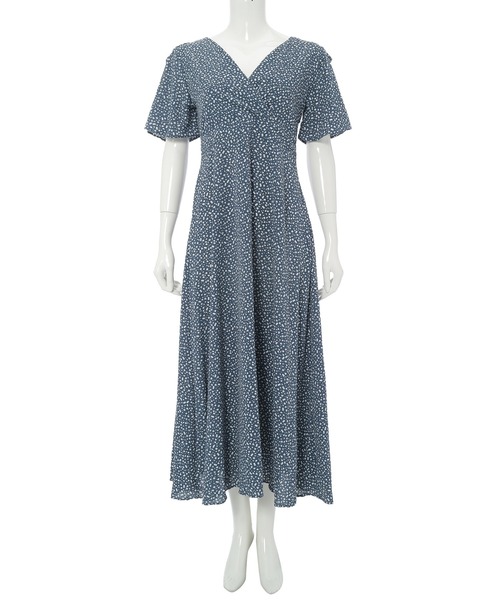 花柄 ワンピース カシュクール きれいめ Aライン ふんわり感 DRESS+ ワンピース Aライン フレアワンピース 春 夏 花柄