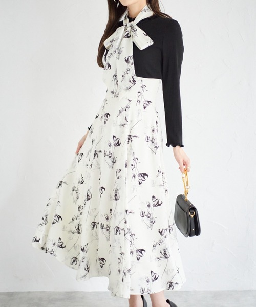 ワンピース 「ZOZO限定」2wayリボン付きフラワードッキング  