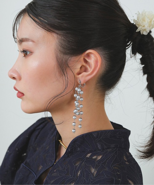 パール付きロングイヤリング Kana イヤリング パール ロング パーティー 結婚式 お呼ばれ