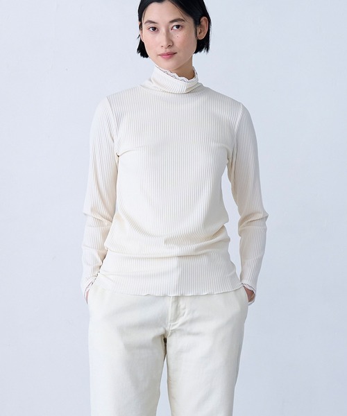 tシャツ レースハイネックリブカットソー レディース tシャツ Tシャツ レースハイネックリブカットソー