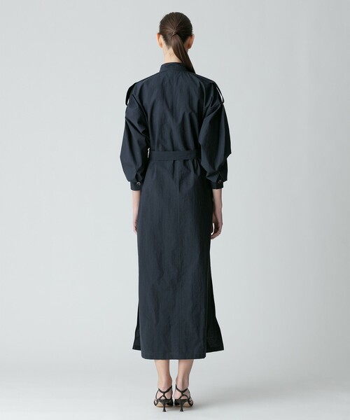 allureville ナイロンシャツワンピース ネイビー 半袖 allureville シャツワンピース 綿ナイロンタンブラーワンピース