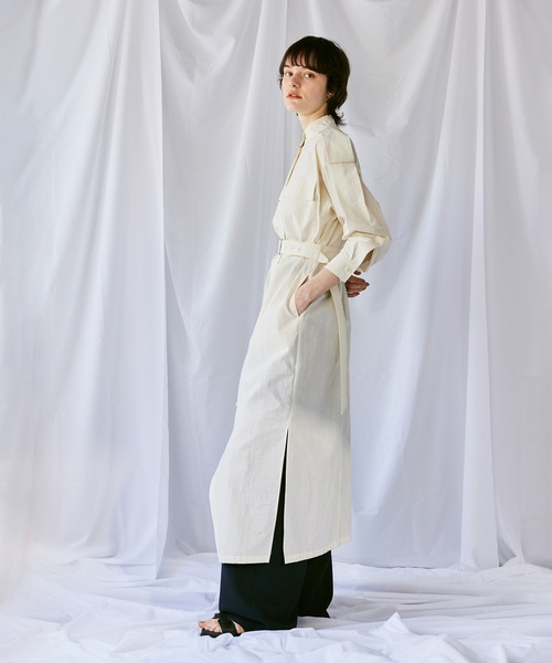 allureville ナイロンシャツワンピース ネイビー 半袖 allureville シャツワンピース 綿ナイロンタンブラーワンピース