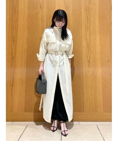allureville ナイロンシャツワンピース ネイビー 半袖 allureville シャツワンピース 綿ナイロンタンブラーワンピース