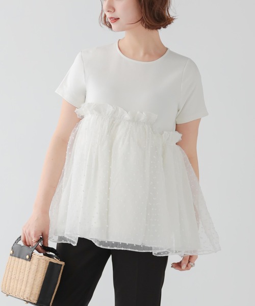 新品未使用タグ付きミュベールフリルTシャツオーガンジー定価26000黒 新品未使用タグ付きミュベールフリルTシャツオーガンジー定価