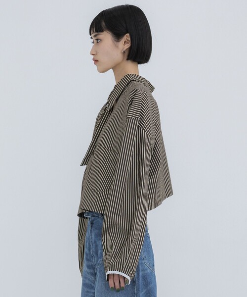 Knuth Marf 2wayストライプボリュームシャツ　(ブラウン) Knuth Marf 2wayストライプボリュームシャツ (ブラウン