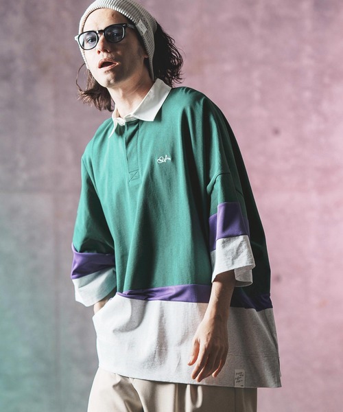 ラガーシャツ GLIMCLAP シャツ mhs2184- Oversized rugby shirt ラガーシャツ