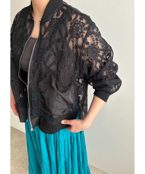 palm RICHE ブルゾン アウター 刺繍レースジップブルゾン