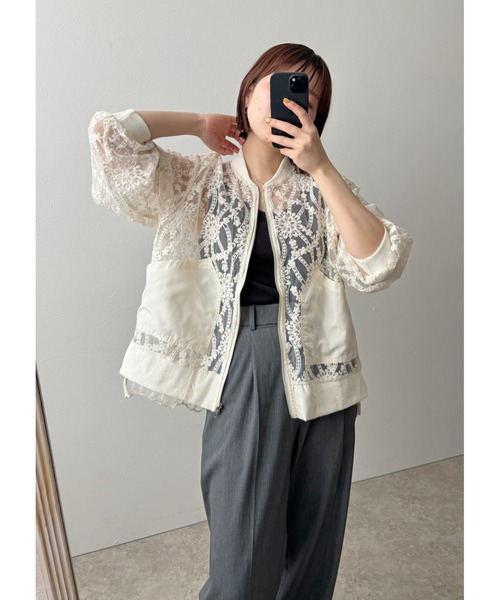 palm RICHE ブルゾン アウター 刺繍レースジップブルゾン