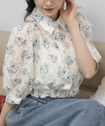 ブラウス シャツ 花びらフリル裾シャーリングブラウストップス レディース カワイイ CAWAII 花びらフリル裾シャーリングブラウストップス