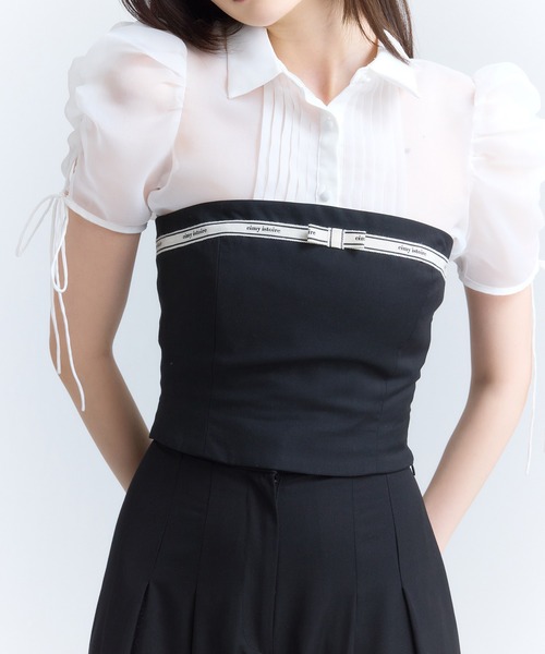 eimy istoire ブラウス シャツ ピンタックシアーショートシャツ
