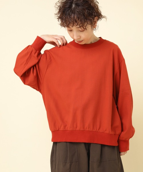 tシャツ B2851 リネンレーヨンリブコンビスウェット風プルオーバー レディース
