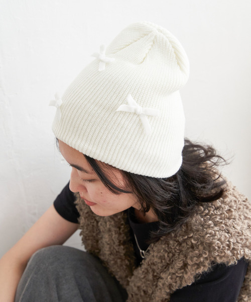 VENCE EXCHANGE ニット帽 ニットキャップ ベロアリボンニット帽