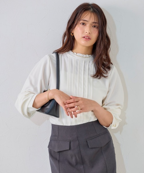 Pierrot（ピエロ） ブラウス シャツ フリルネックタックTブラウス