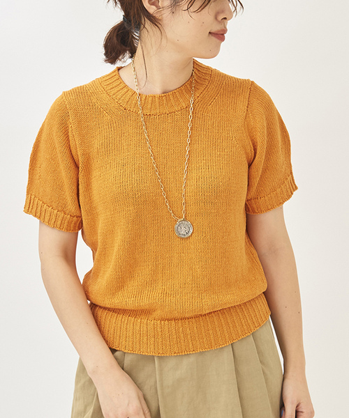 「LOUNGEDRESS」 半袖ニット FREE オレンジ レディース Loungedress 「LOUNGEDRESS」 半袖ニット FREE オレンジ