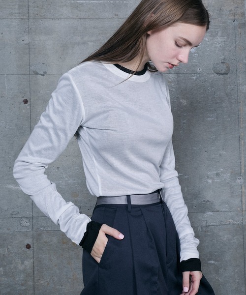 le ELMi tシャツ Neck design sheer long tee / ダブルリブ