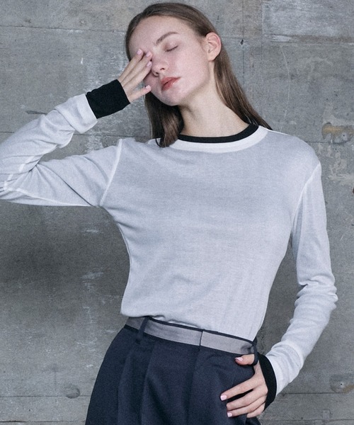 le ELMi tシャツ Neck design sheer long tee / ダブルリブ