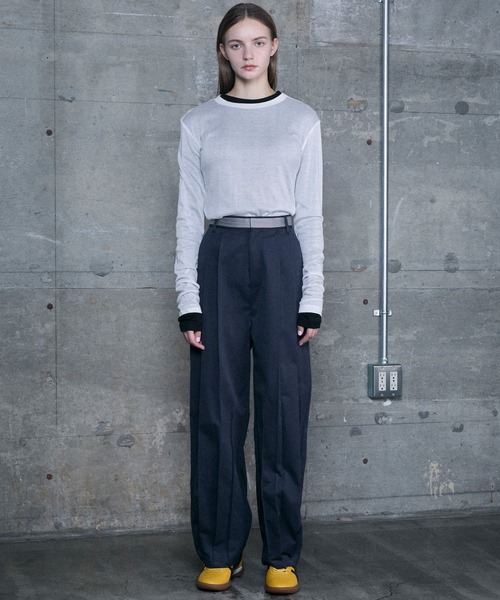 le ELMi tシャツ Neck design sheer long tee / ダブルリブ