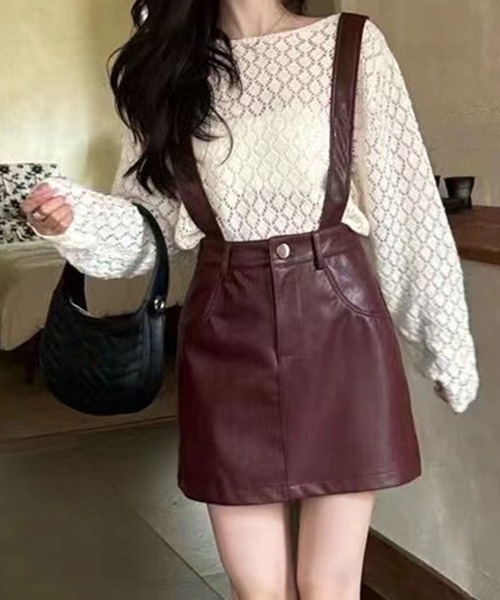leune（ルネ） スカート フェイクレザーサスペンダーミニスカート