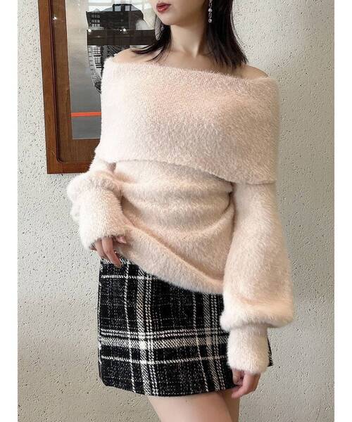 dazzlin ニット セーター シャギーオフショルニットプルオーバー